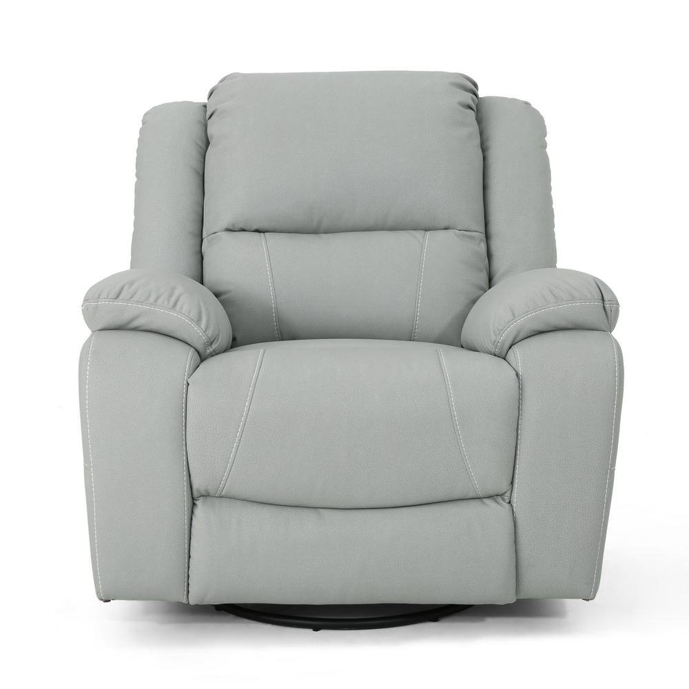 Noble House Malic Classic Tufted Light Gray Leather Swivel Recliner