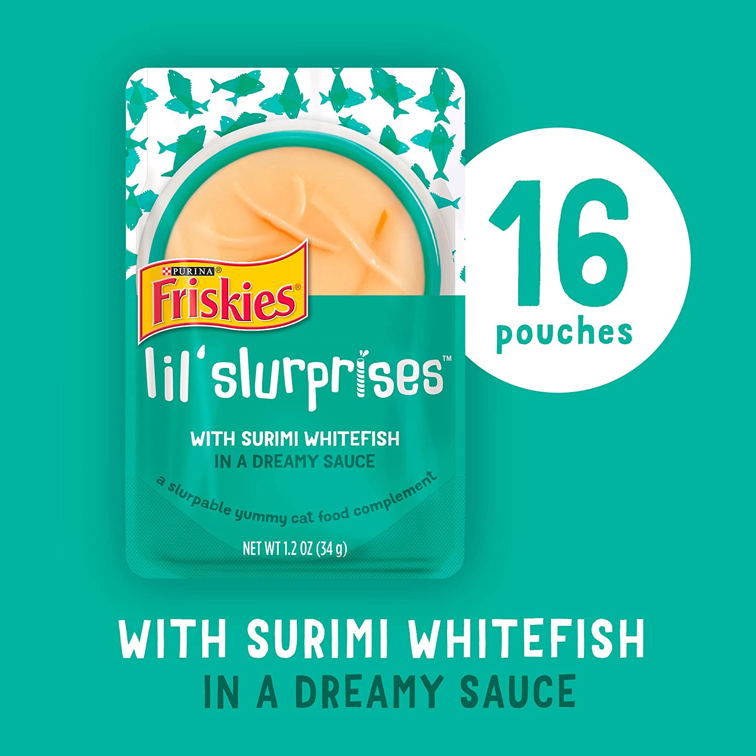 Purina Friskies Cat Food Complement Lil' Slurprises with Surimi Whitefish - (16) 1.2 oz. Pouches