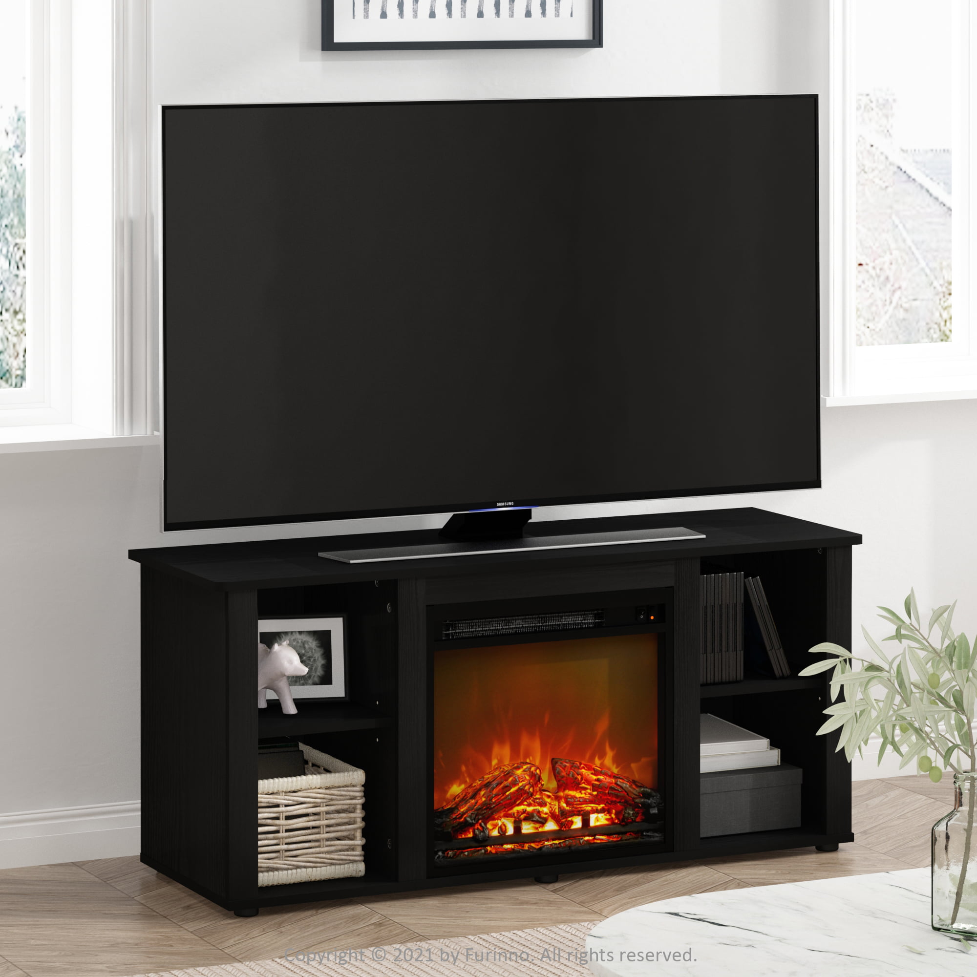 Furinno Jensen Fireplace TV Stand for TVs up to 55″