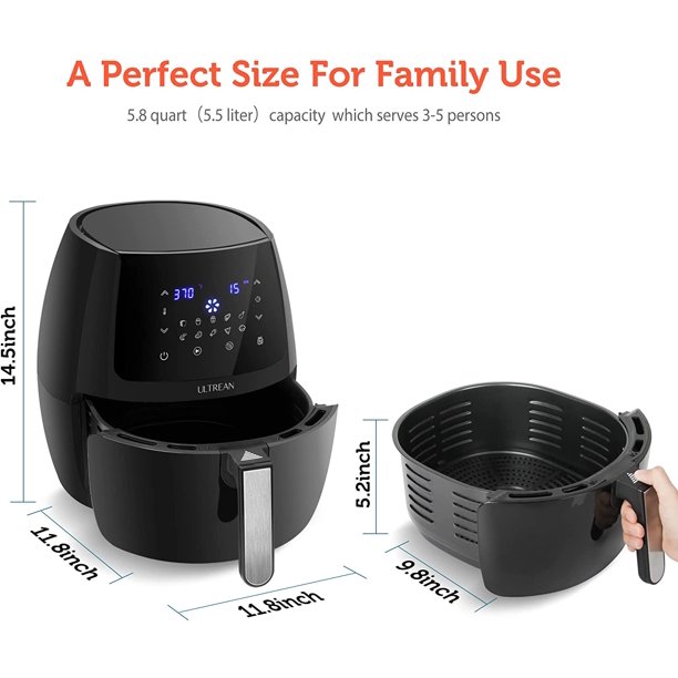 Ultrean 5.8 Quart Air Fryer. Oilless Oven Cooker With 10 Presets. Nonstick Basket. 1700W