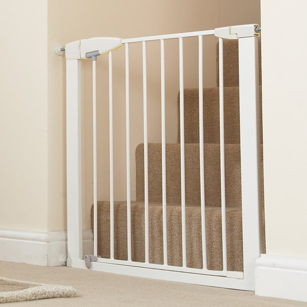 Munchkin Easy Close Pressure Mounted Baby Gate for Stairs. Hallways and Doors. Walk Through. Metal. White