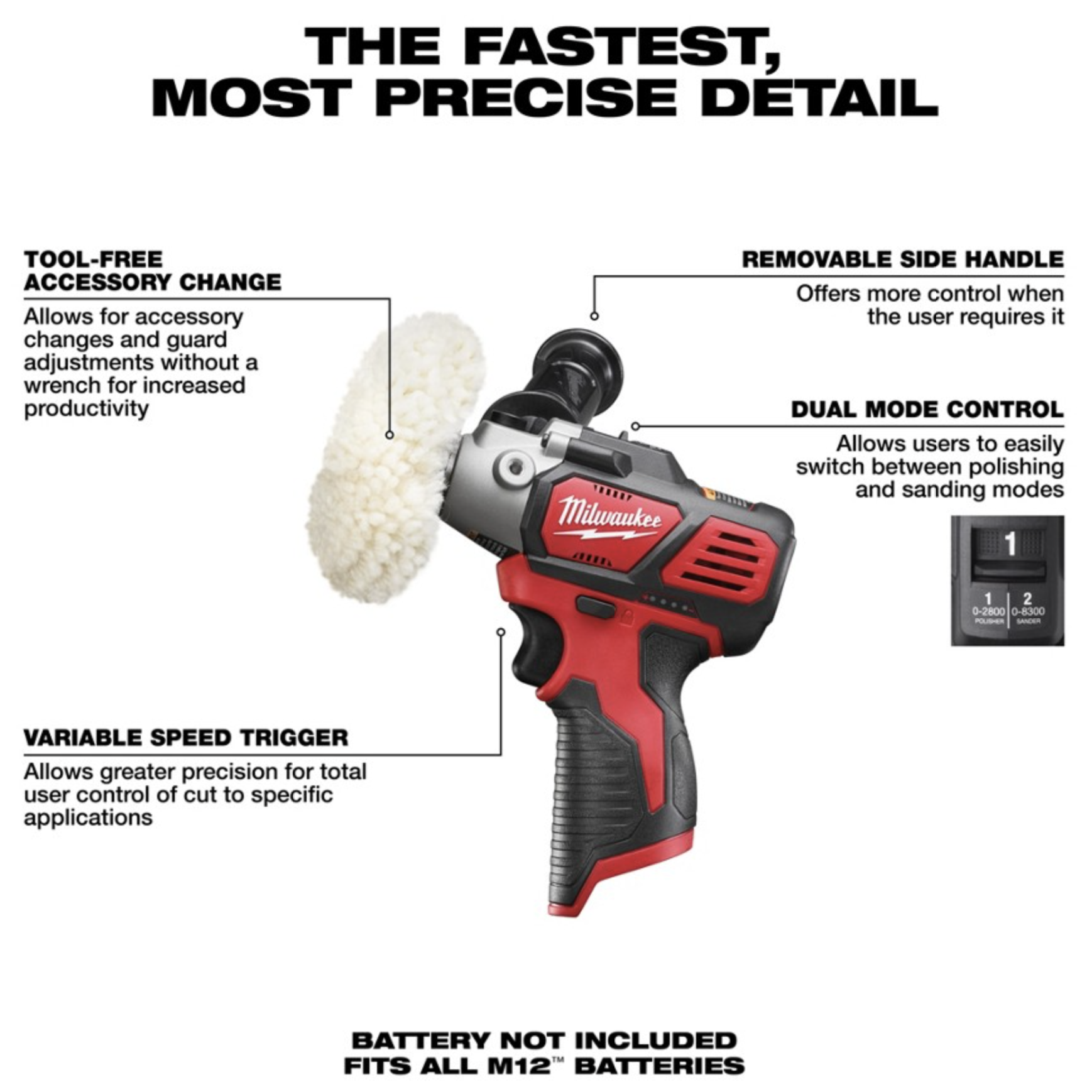 Milwaukee M12 Variable Speed Polisher/Sander. Tool Only (243820)