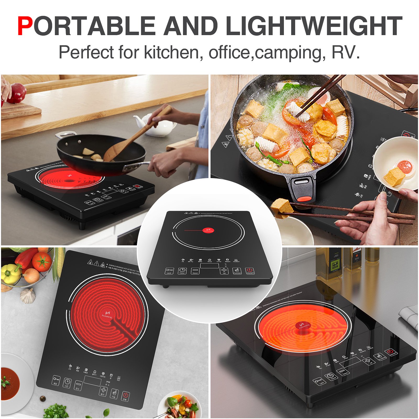 QTYANCY Electric Cooktop. Portable Induction Cooktop 1800W with LED Sensor Touch Screen