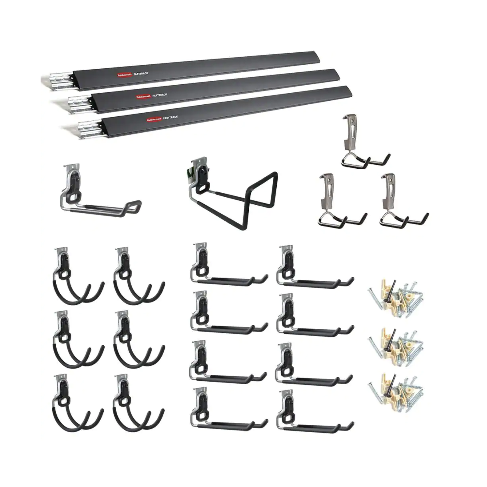 Rubbermaid FastTrack Garage Storage Hang Rail And Hooks Bundle (25-piece)