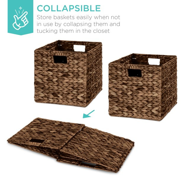 Best Choice Products 12x12in Hyacinth Baskets. Set of 5 Multipurpose Collapsible Organizers. Espresso