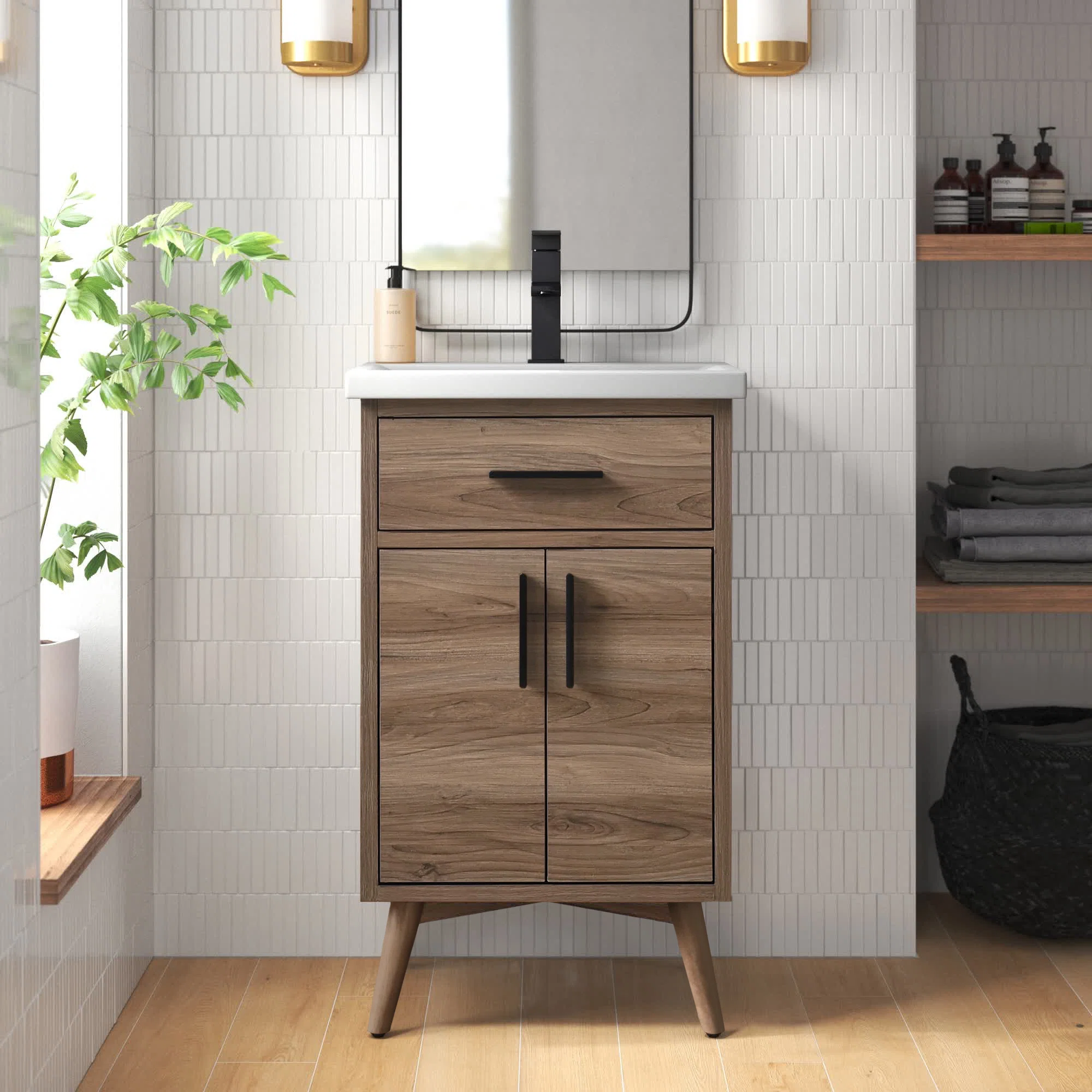 Mercury Row Binford 20.4” Free-standing Single Bathroom Vanity. Light Walnut