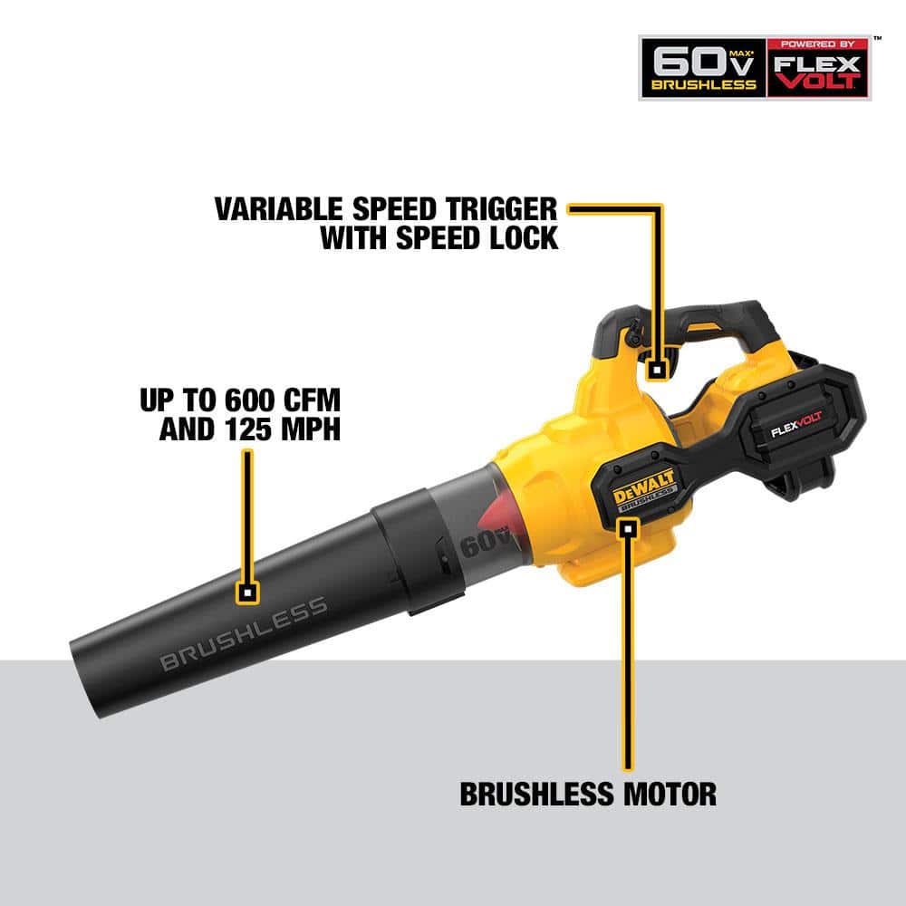 Dewalt 60V MAX 125 MPH 600 CFM Brushless Cordless Battery Powered Handheld Leaf Blower Kit