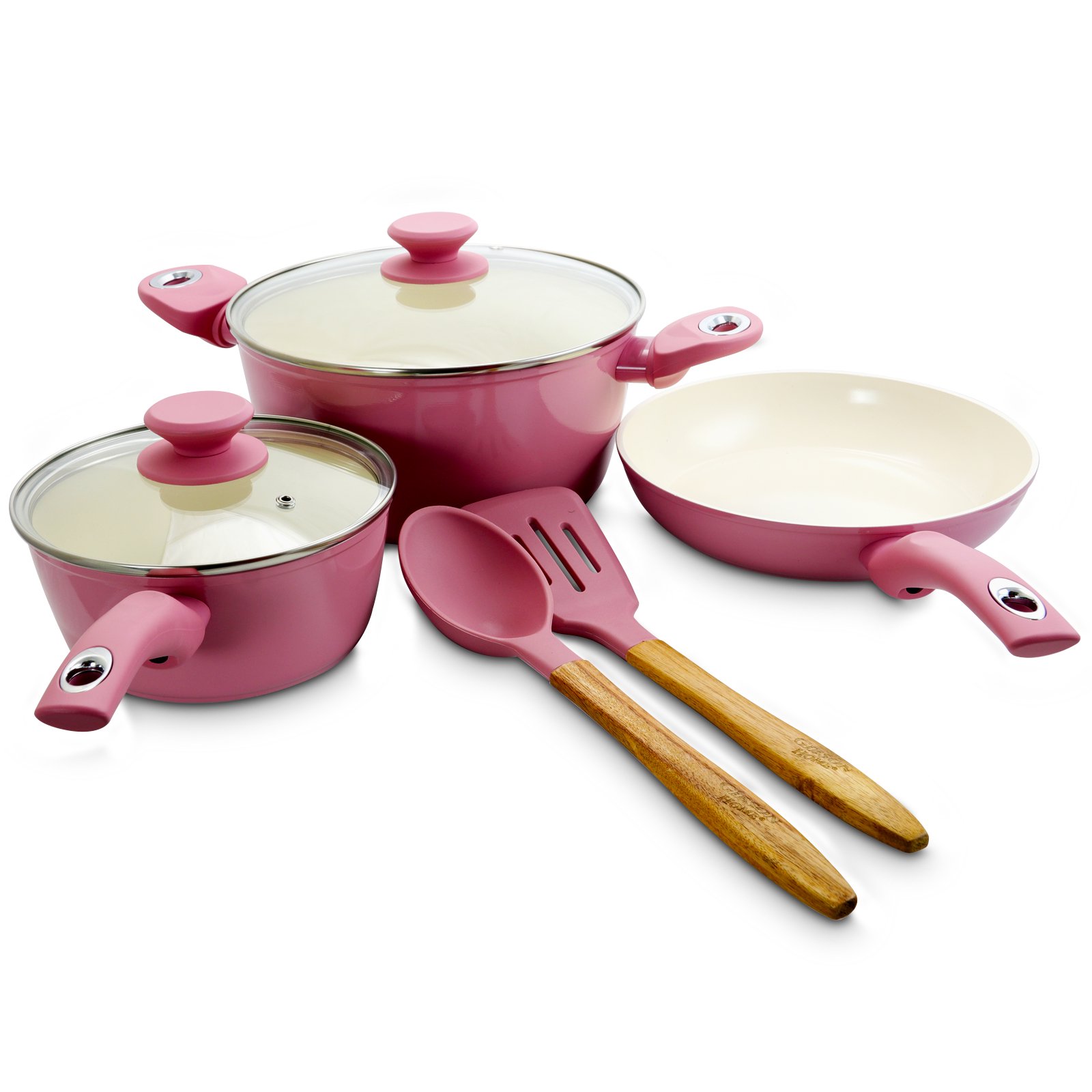 Gibson Home Town Market Square 7 Piece Non-stick Enameled Essential Cookware and Cooking Utensil Set. Lavender