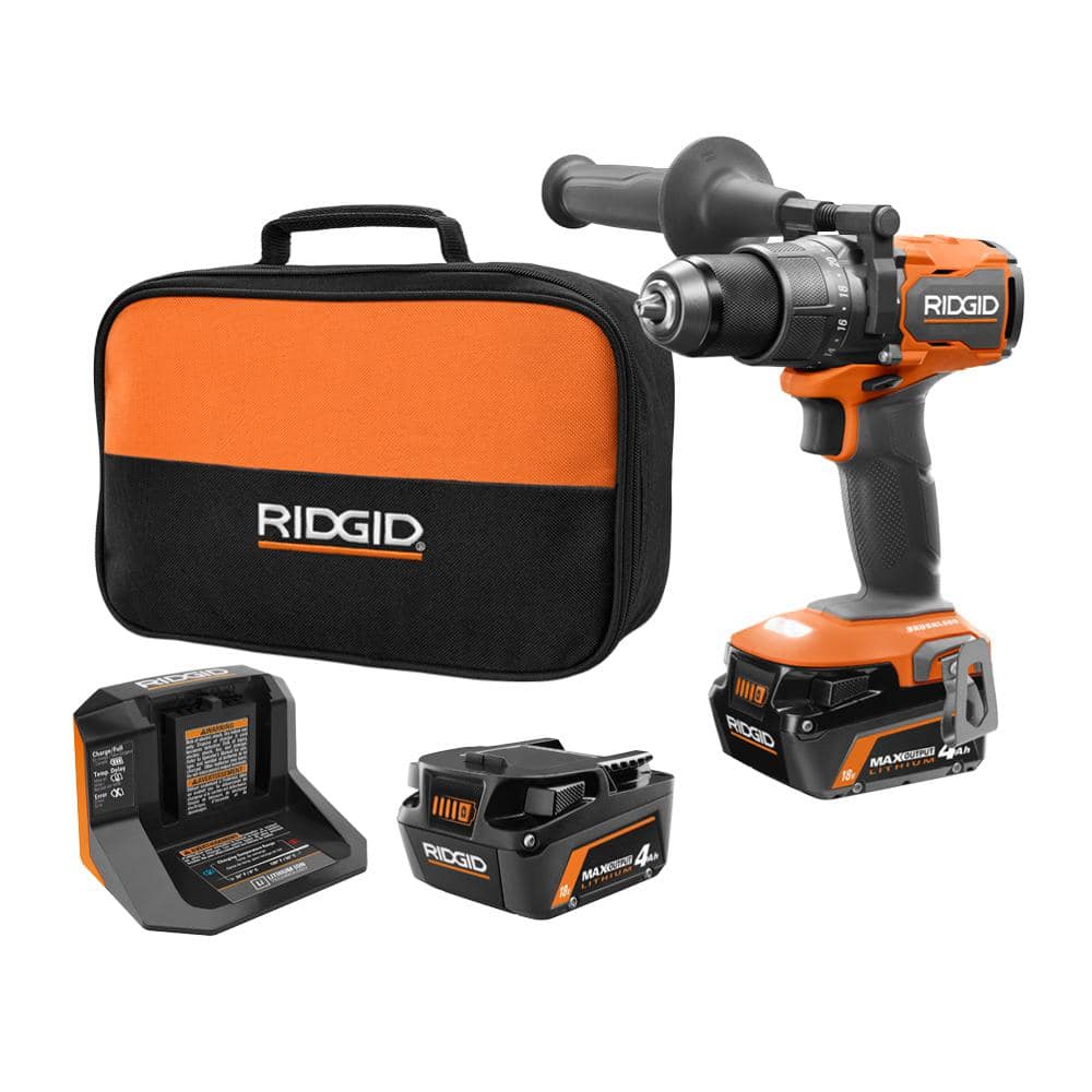 Ridgid 18V Brushless Cordless 1/2 in. Hammer Drill/Driver Kit With (2) 4.0 Ah MAX Output Batteries. 18V Charger. And Tool Bag