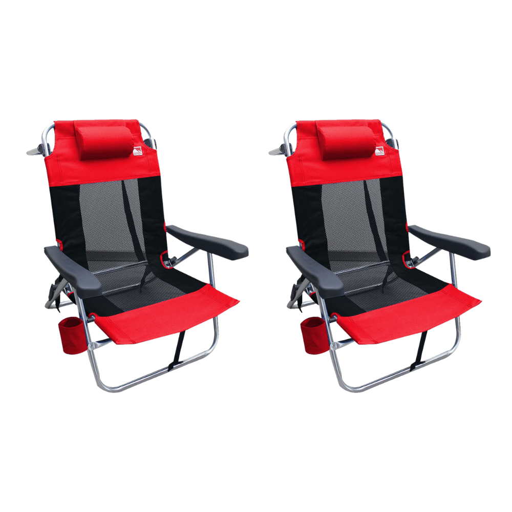 Outdoor Spectator Multi-Position Flat Folding Mesh Ultralight Beach Chair. 2-Pack. Red
