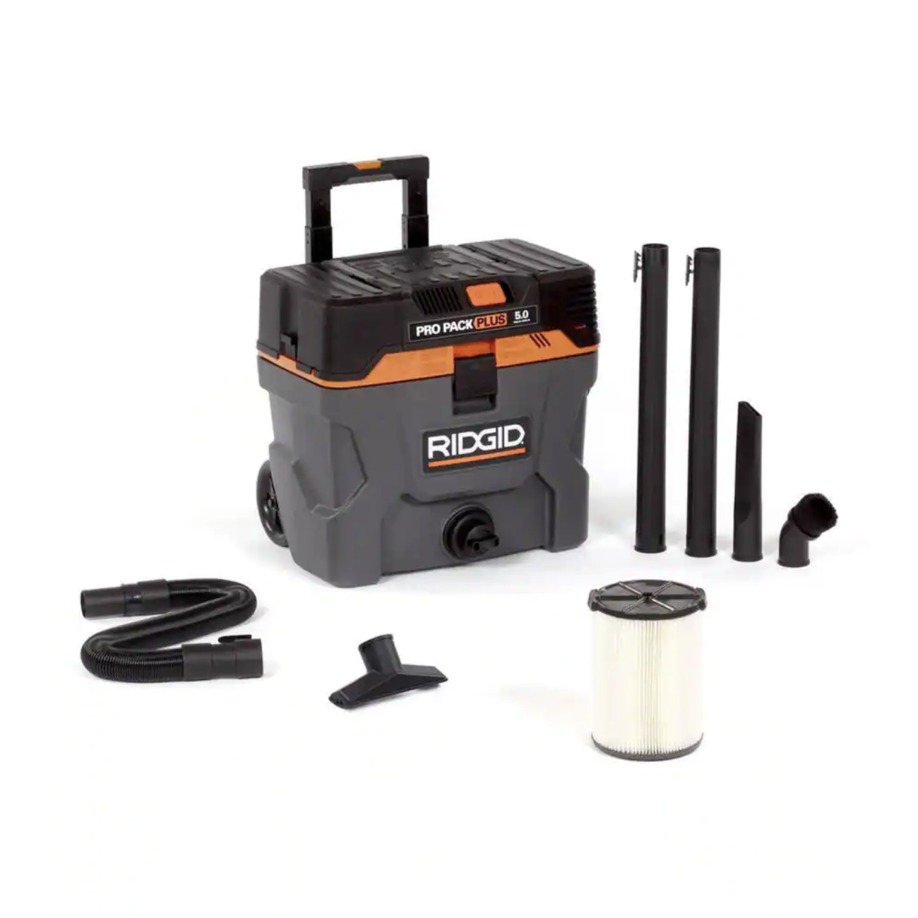 Ridgid 10 Gallon 5.0 Peak HP ProPack Plus Wet/Dry Shop Vacuum with Filter. Expandable Locking Hose and Accessories