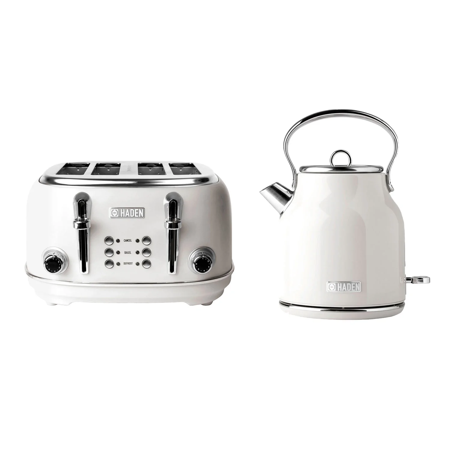 Haden Heritage 1.7 Liter Electric Tea Kettle & 4 Slice Wide Slot Toaster. White