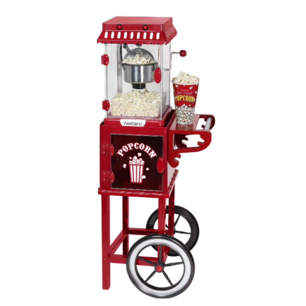 West Bend Popcorn Cart 2.5 oz Non-Stick Stainless Steel Kettle. Makes 10 Cups