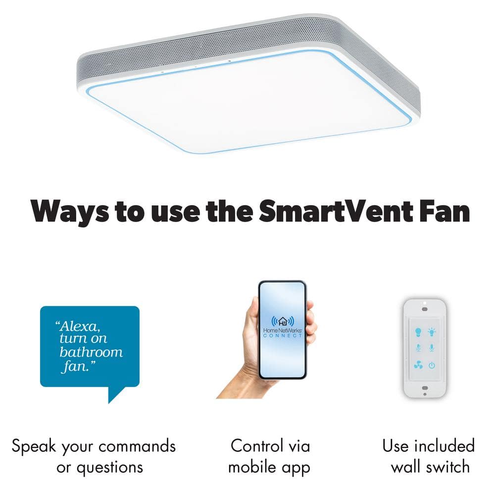Homewerks 110 CFM LED Ceiling Mounted Bathroom Exhaust Fan with Alexa Voice Assistant And Bluetooth Speakers