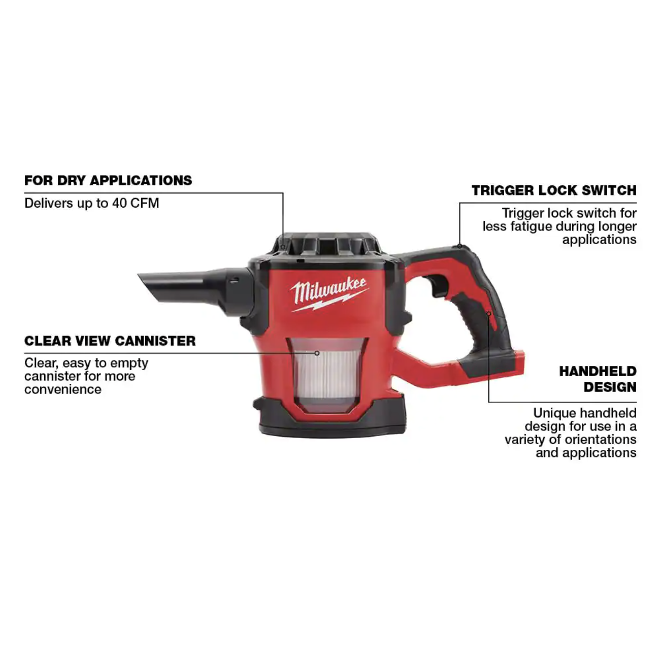 Milwaukee M18 18-Volt Lithium-Ion Cordless Compact Vacuum (Tool-Only)