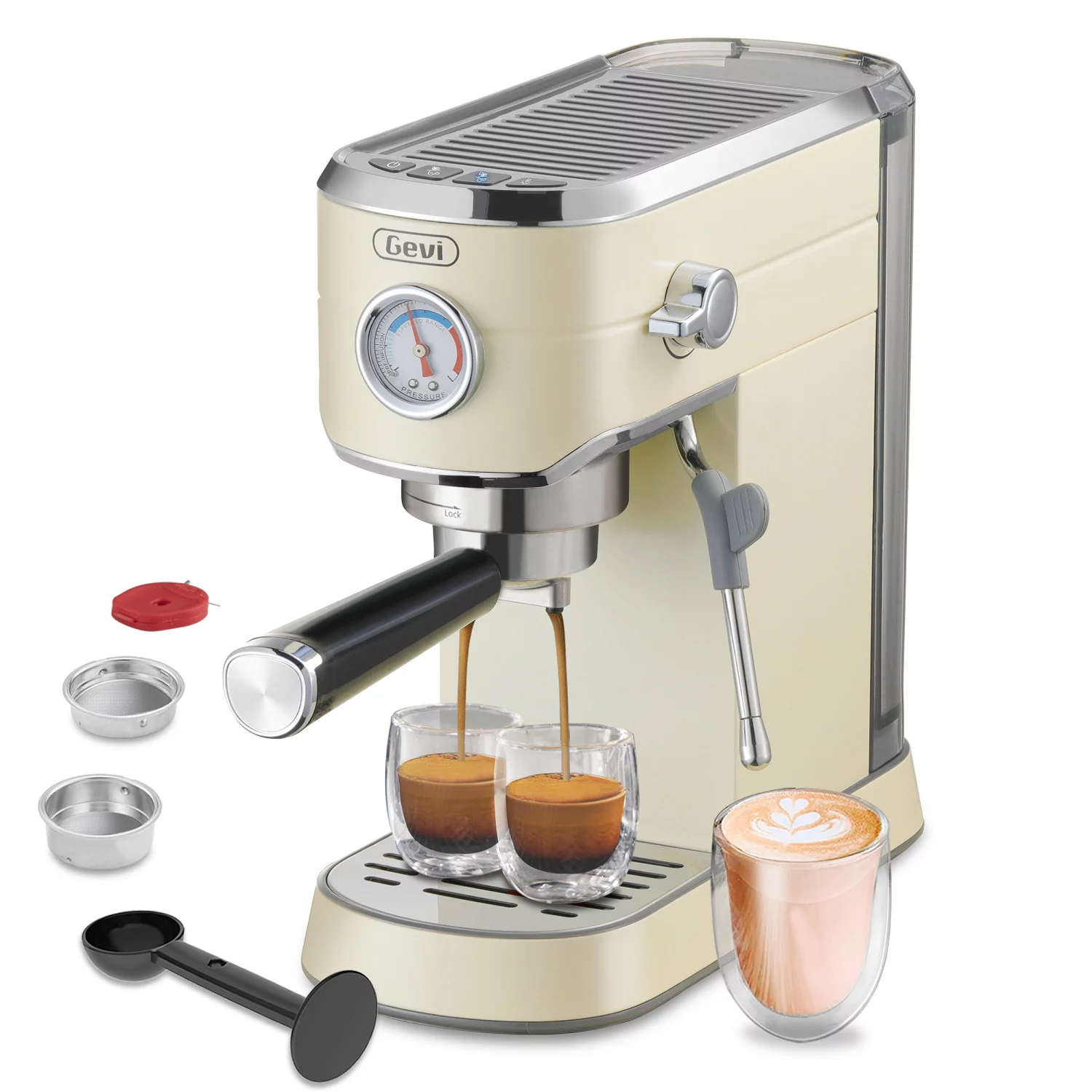 Gevi 20 Bar Compact Professional Espresso Coffee Machine. Beige Color. New Condition