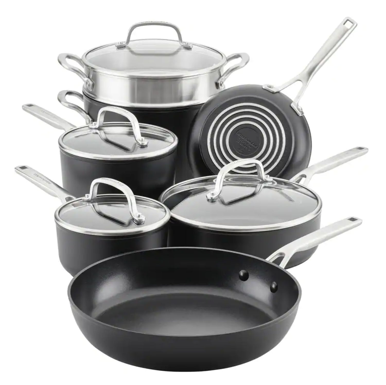 KitchenAid 11-Piece Hard Anodized Aluminum Nonstick Cookware Se. Black Matte
