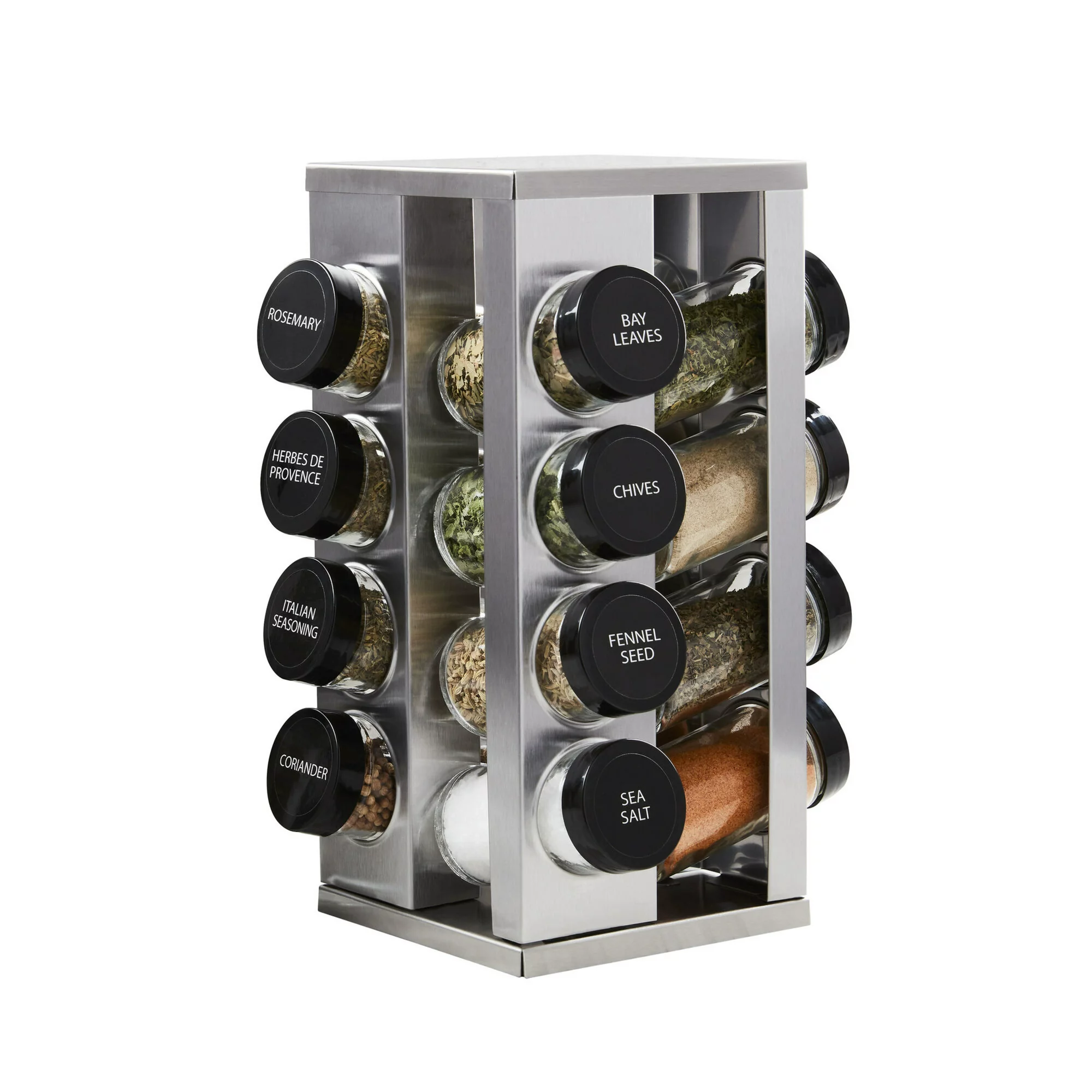 Kamenstein Heritage 16-Jar Revolving Pre-Filled Countertop Spice Rack Organizer Stainless Steel