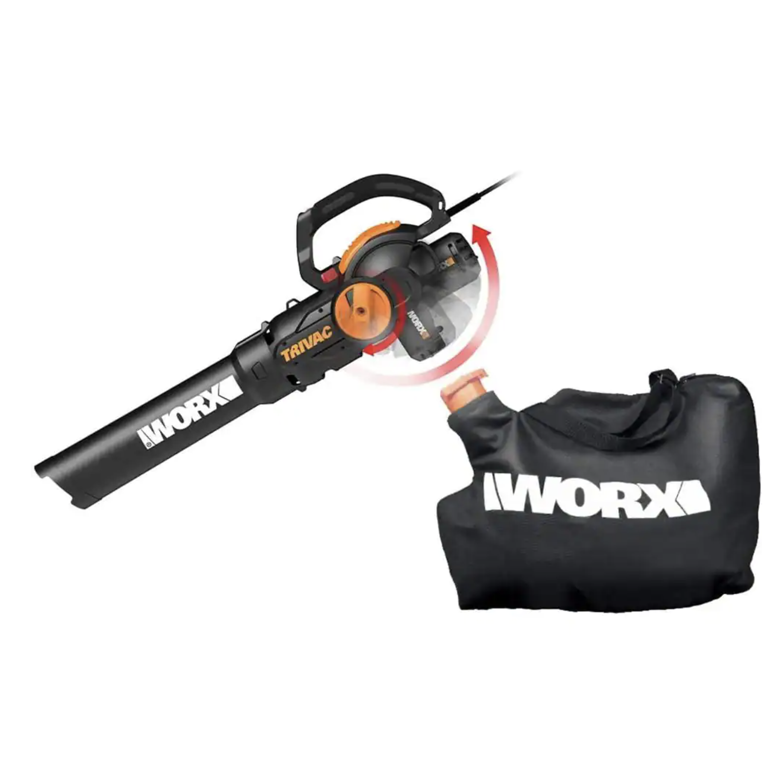Worx TRIVAC 2.0 70 MPH 600 CFM Electric 12 Amp 3-in-1 Blower. Mulcher. Yard And Lawn Vacuum With Metal Impeller