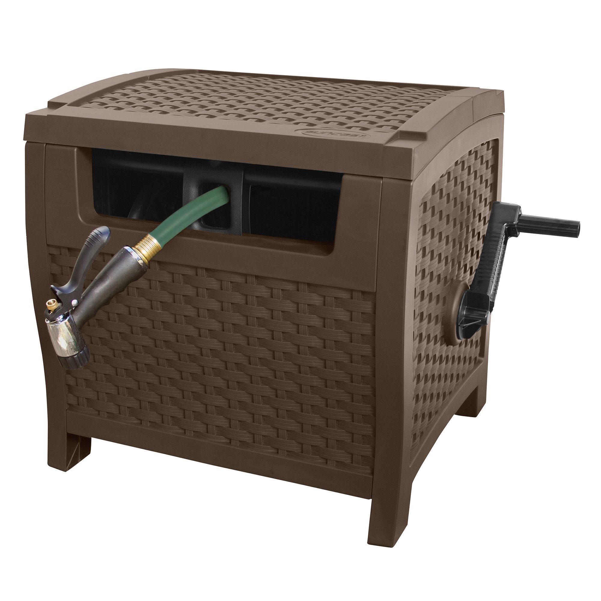Suncast 175 ft. Resin Wicker Garden Hose Guide and Hideaway. Java Brown