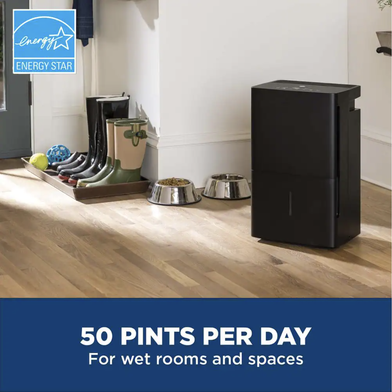 GE 50 pt. Dehumidifier for Basement. Garage or Wet Rooms up to 4500 sq. ft. in Black