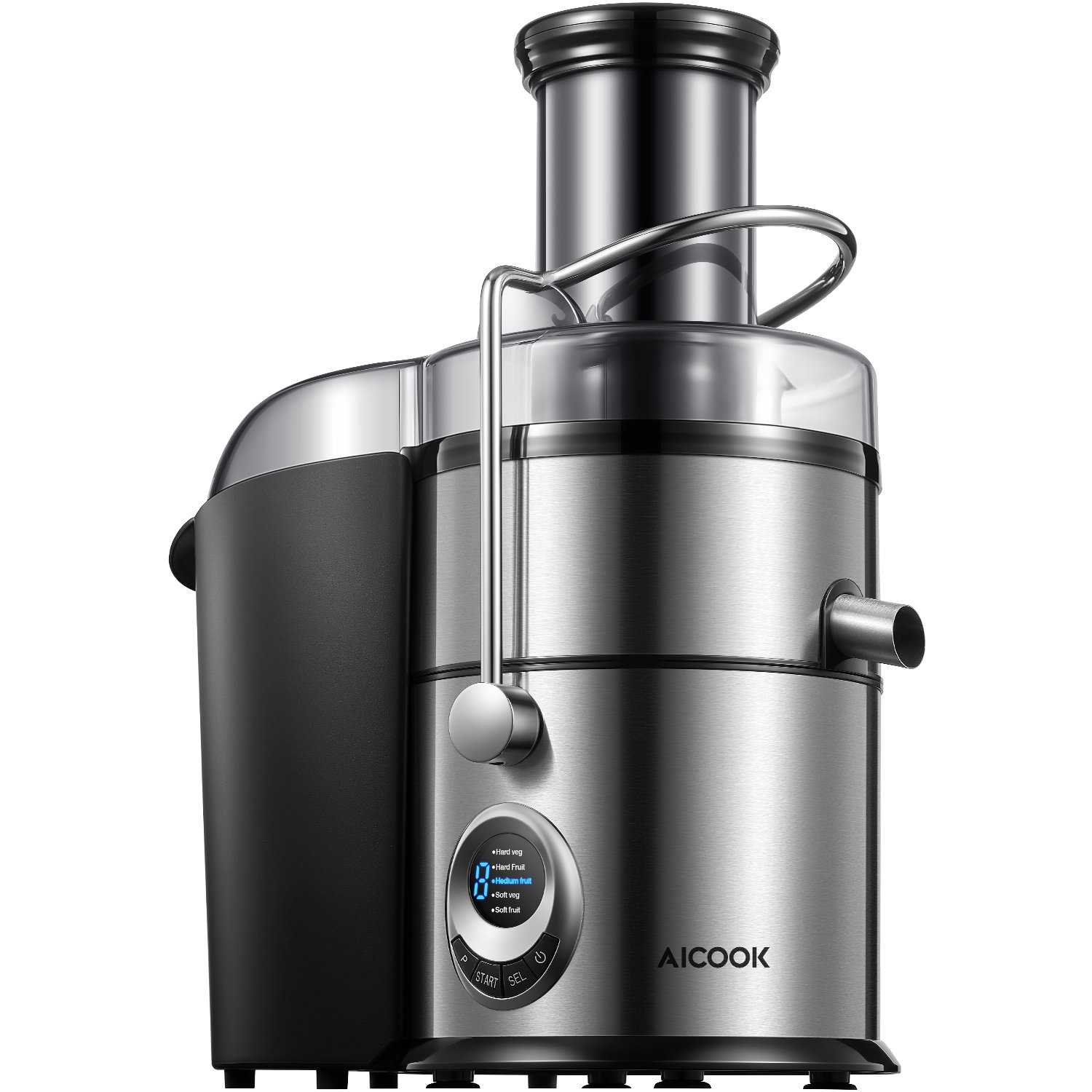 Aicook 800W Juicer Machines. LED Display Control. Easy to Clean. Silver