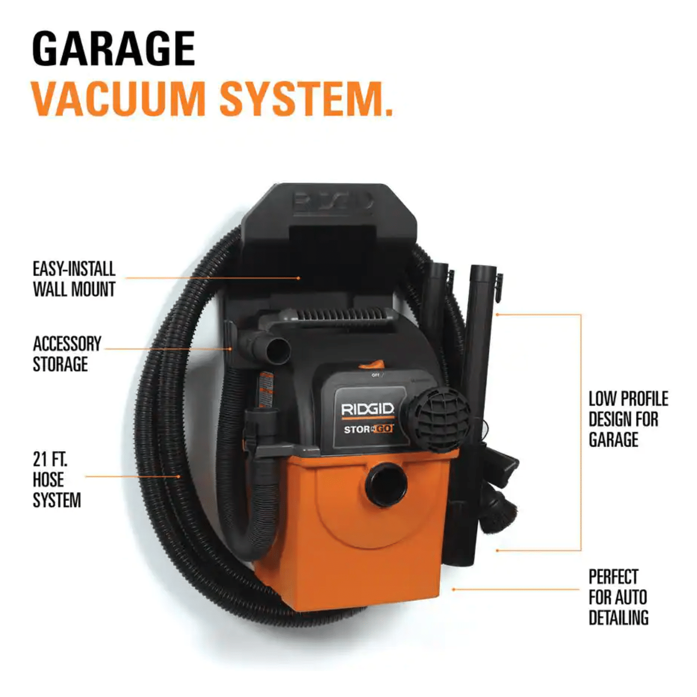 Ridgid 5 Gal. 5.0-Peak HP Portable Wall-Mountable Wet/Dry Shop Vacuum with Filter. Hose & Accessories (WD5500)