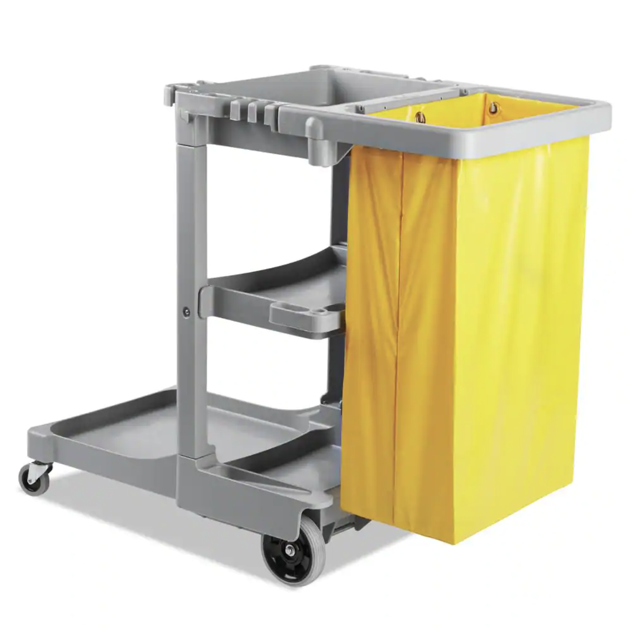 Boardwalk 22 in. W x 44 in. D x 38 in. H Gray Polyethylene Janitor Cart (3-Shelf)