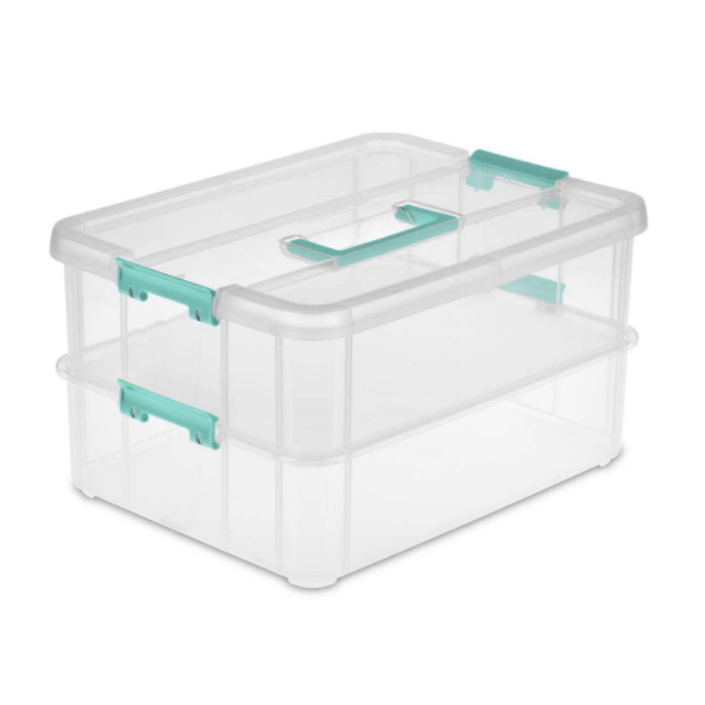 Sterilite Convenient Home 2-Tier Layer Stack Carry Storage Box. Clear (12-Pack)