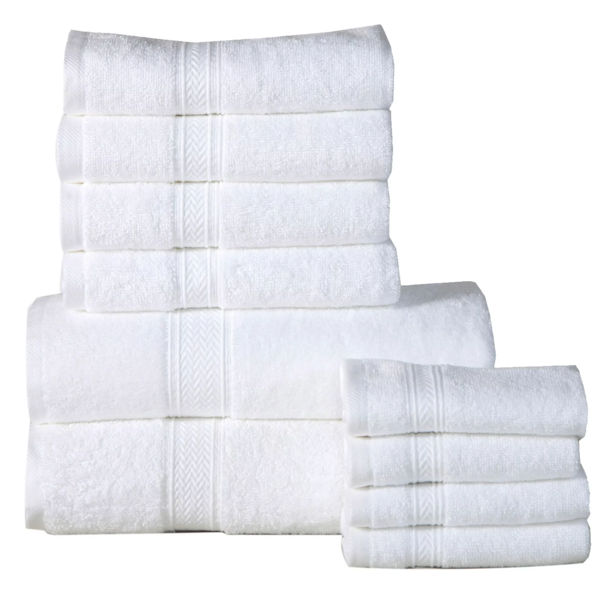Addy Home Best Value 10-Piece Cotton Bath Towel Set (2 Bath. 4 Hand. 4 Wash). White