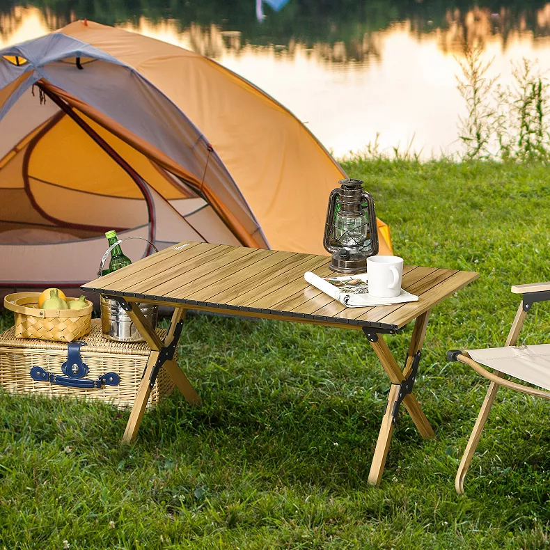 Outsunny 3ft Aluminum Camping Table. Folding Roll-Up Picnic Table With Carry Bag