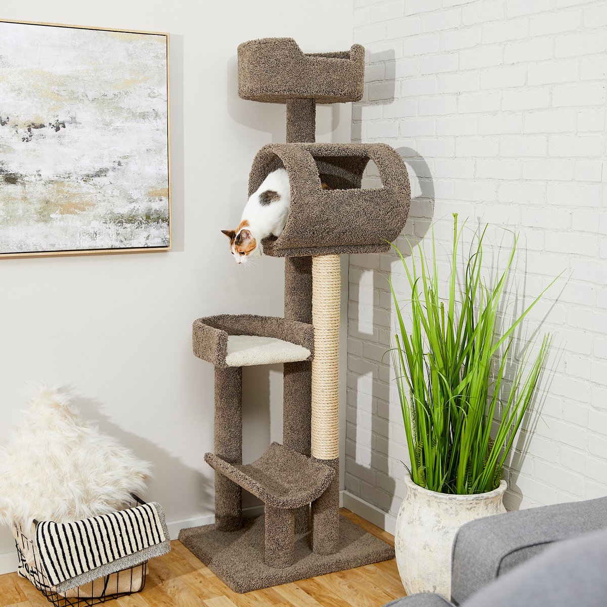 Frisco 69-in Real Carpet Wooden Cat Tree. Gray