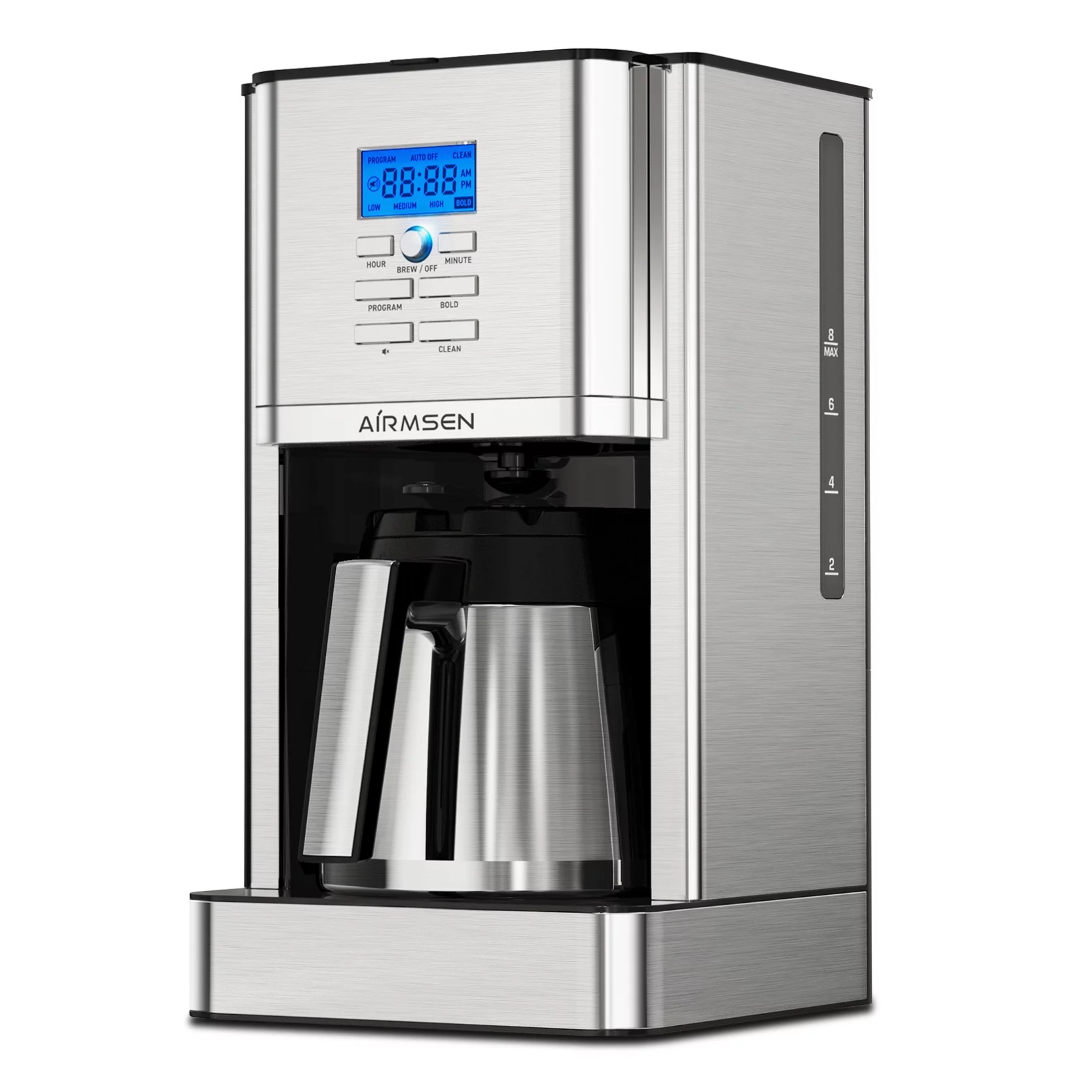 Airmsen Stainless Steel 8-Cup Coffee Maker with Thermal Carafe. Self-Cleaning Function (1705WE)