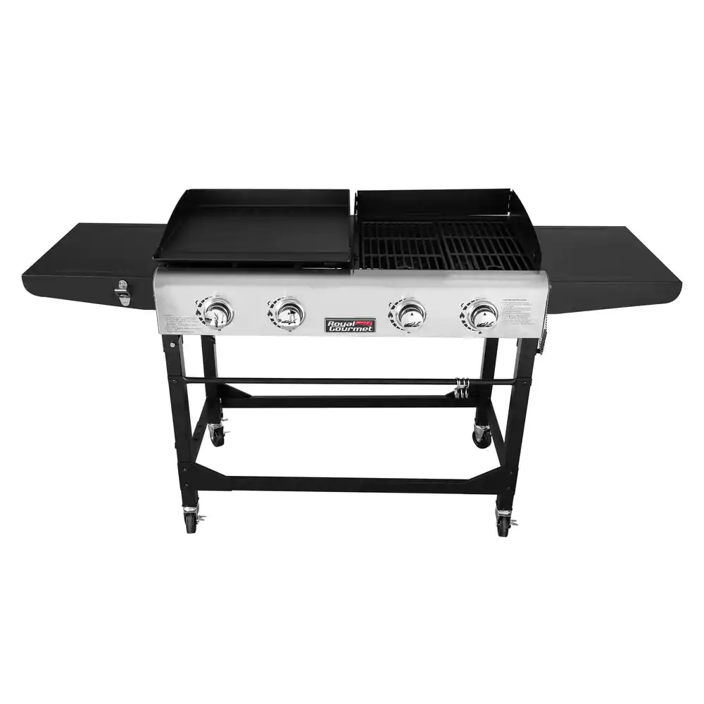 Royal Gourmet 4-Burners Portable Propane Gas Grill And Griddle Combo Grills In Black With Side Tables