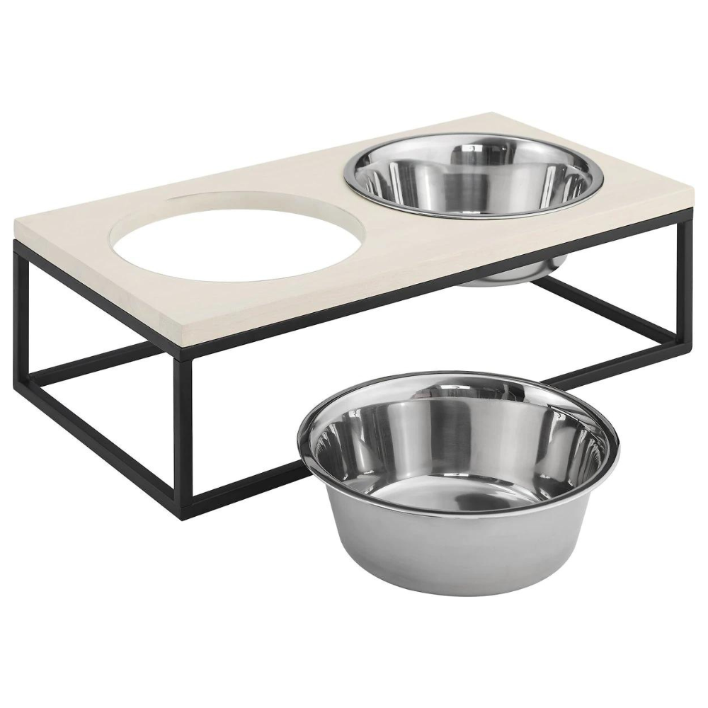 Sam-s Pets Dan Single Wood & Stainless Steel Dog Bowl. Large
