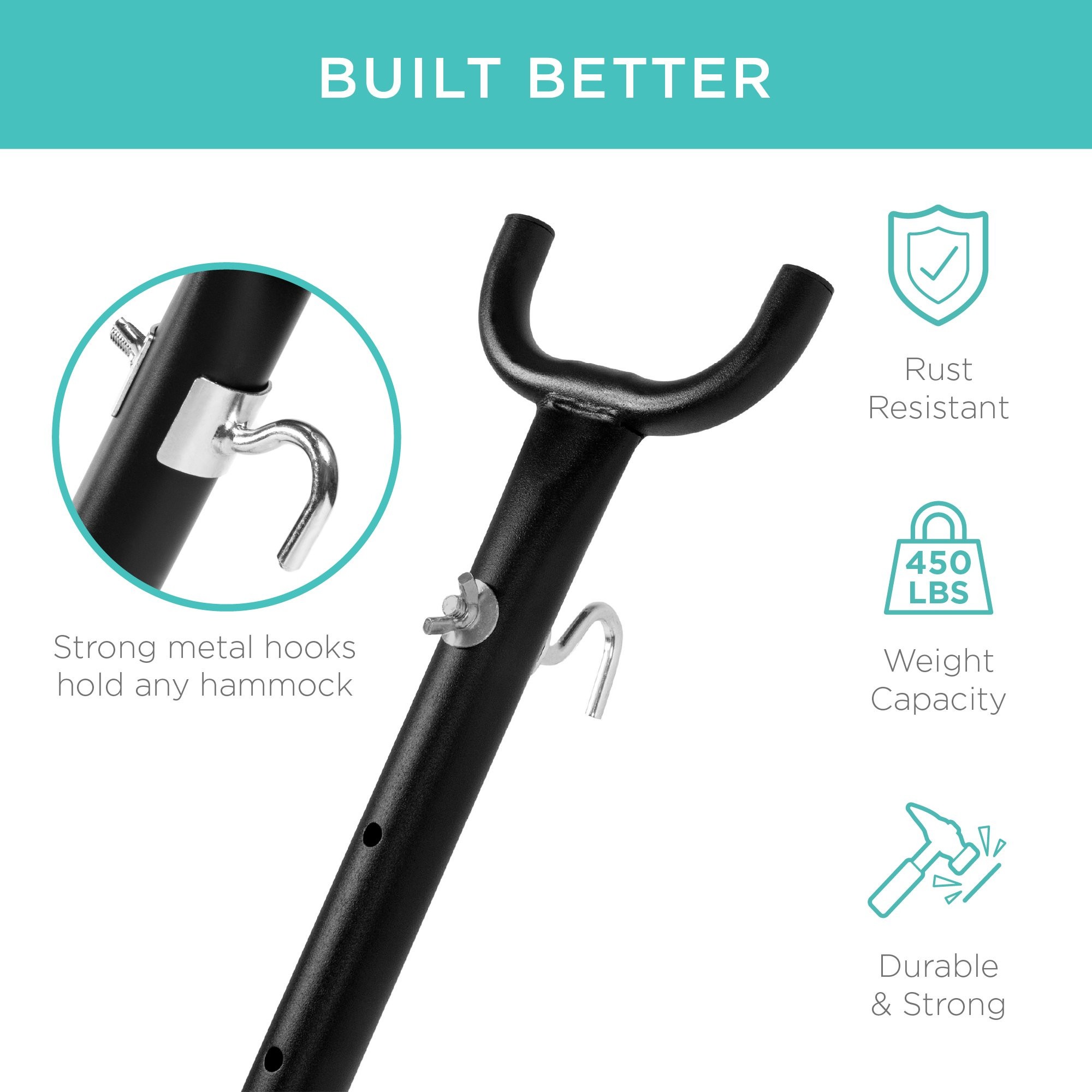 Best Choice Products 9 ft Portable Heavy-Duty Steel Hammock Stand w/ Built-In Wheel. Case. Weather-Resistant Finish