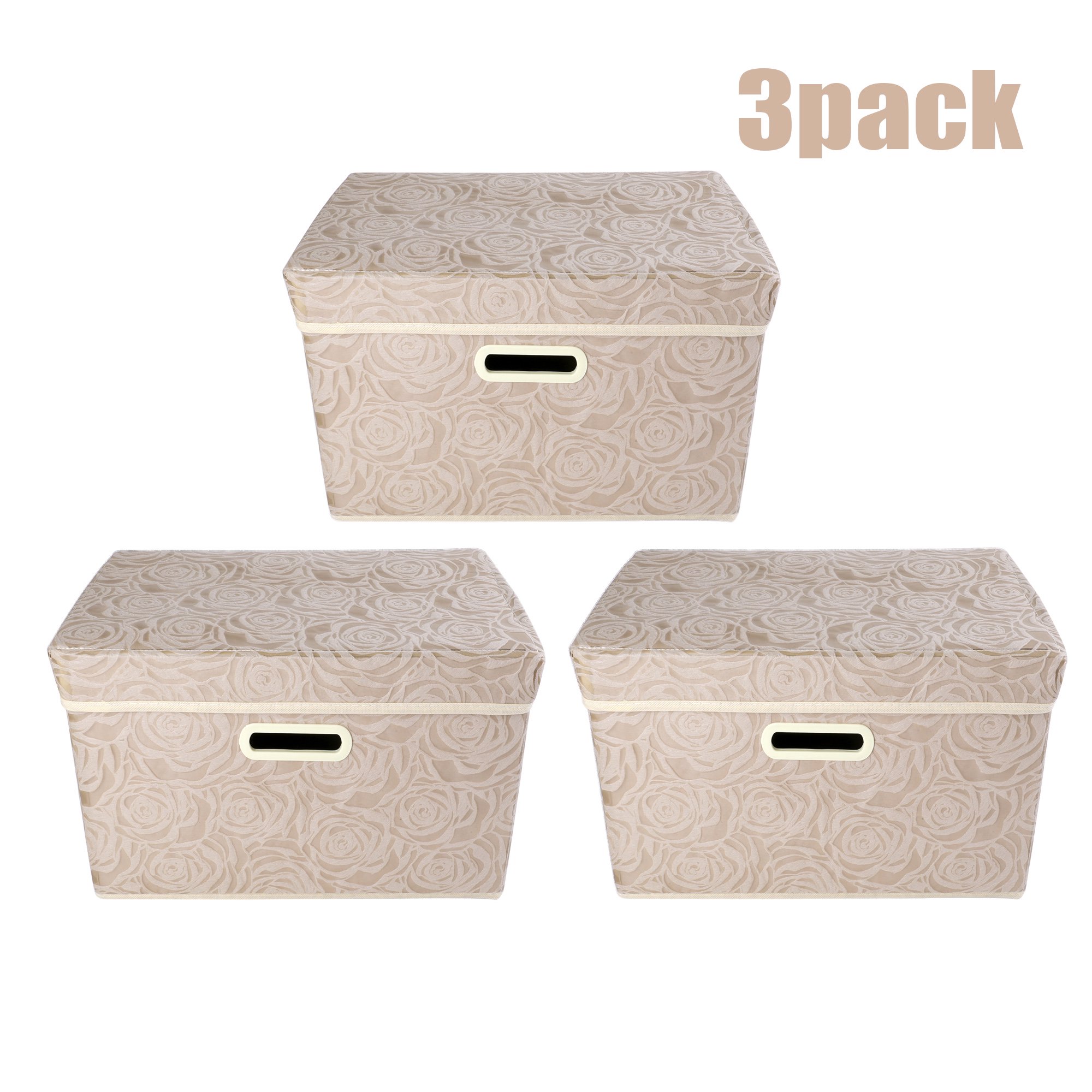 Anminy Collapsible Storage Bins With Lids Fabric Decorative Storage Boxes Cubes Organizer Containers Baskets. Khaki