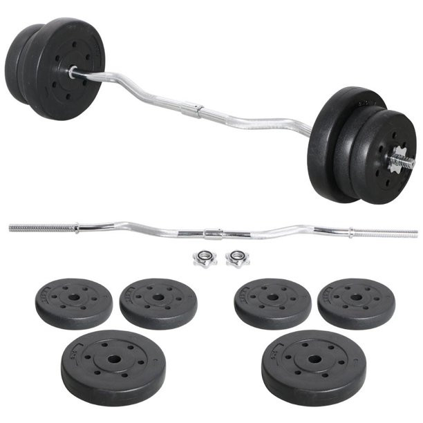 SmileMart 55 Lbs. High Quality Barbell Dumbbell Weightlifting Set Exercise Curl Weight Bar. Black