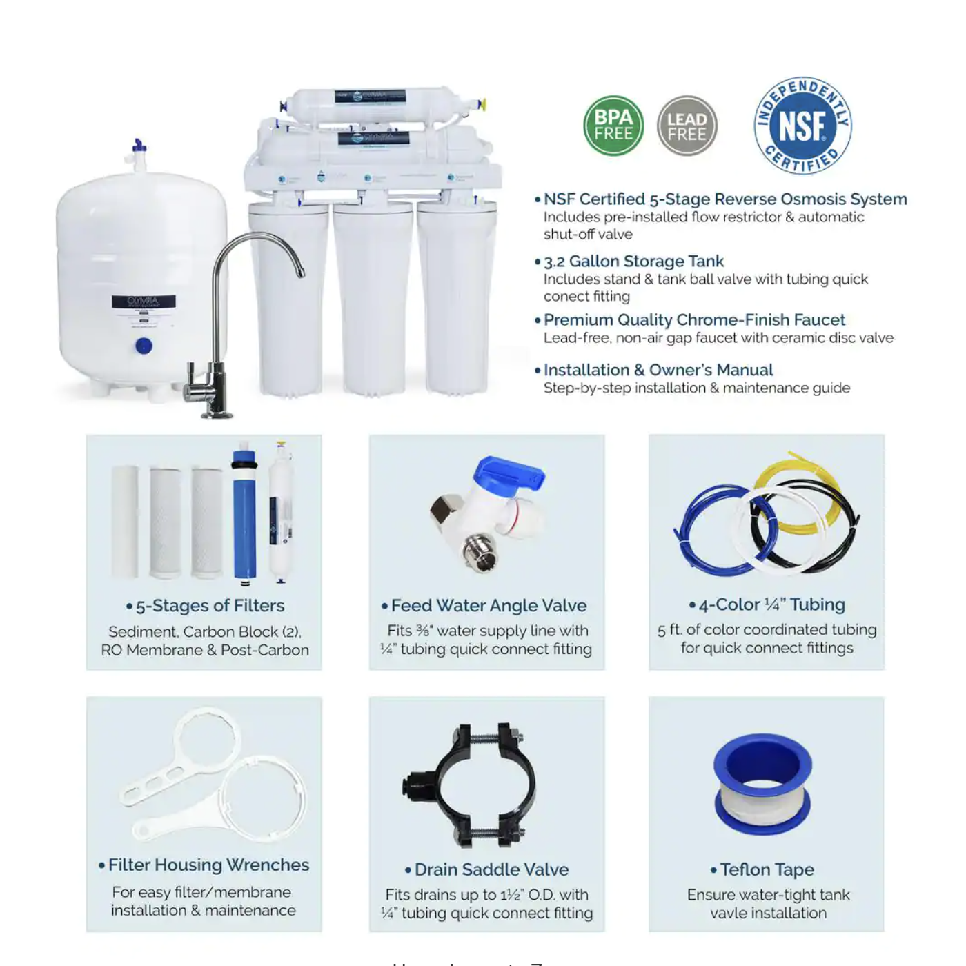 Olympia Water Systems 5-Stage Undersink Reverse Osmosis Water Filtration System with 80 GPD RO Membrane