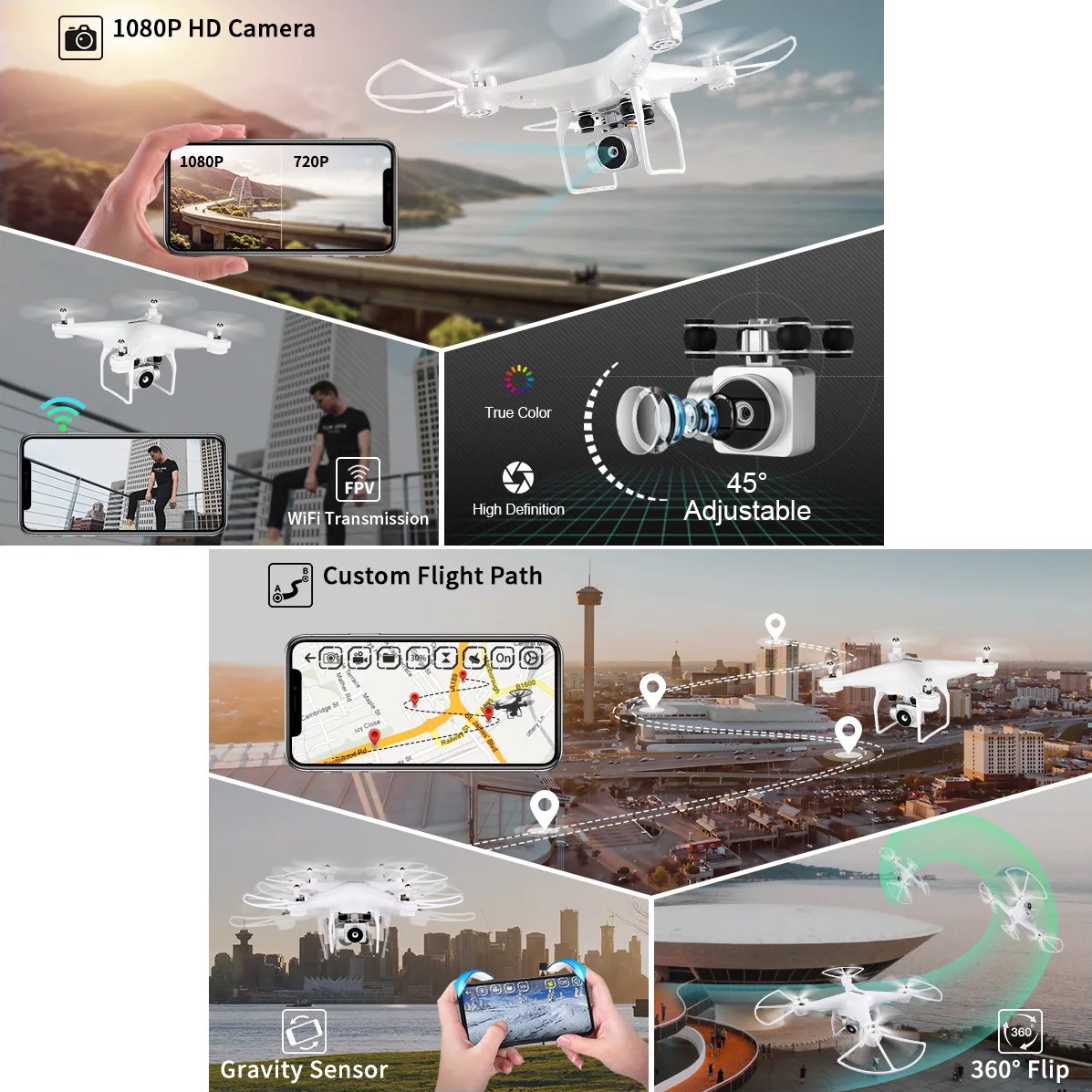 JJRC H68 Camera Drone with Gravity Sensor Altitude Hold Headless Mode Wifi Camera Live Video RC Quadcopter for Beginners