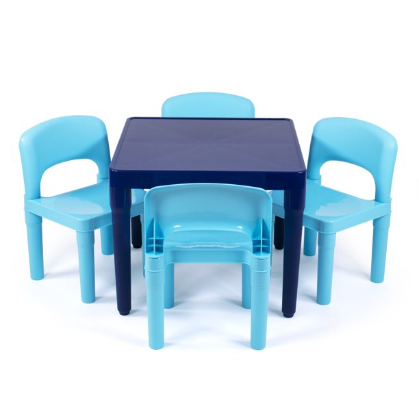 Humble Crew Jordans Kids Lightweight Plastic Table and 4 Chairs Set. Square. Multi-Blue