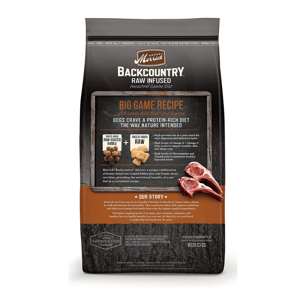 Merrick Backcountry Raw Infused Grain Free Big Game Recipe Dry Dog Food. Lamb Flavor 20 Pounds