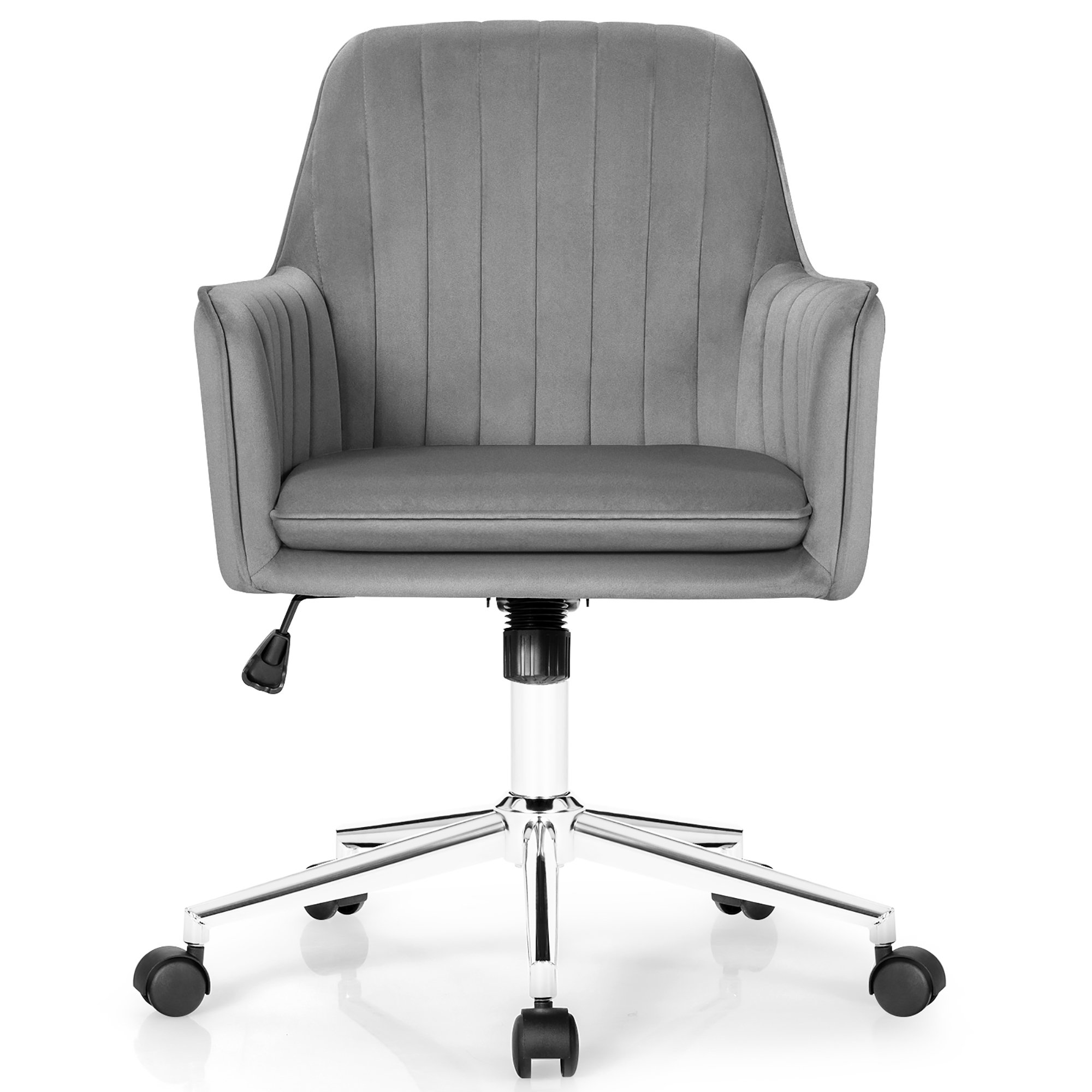 Costway Velvet Accent Office Armchair Adjustable Swivel Removable Cushion. Gray