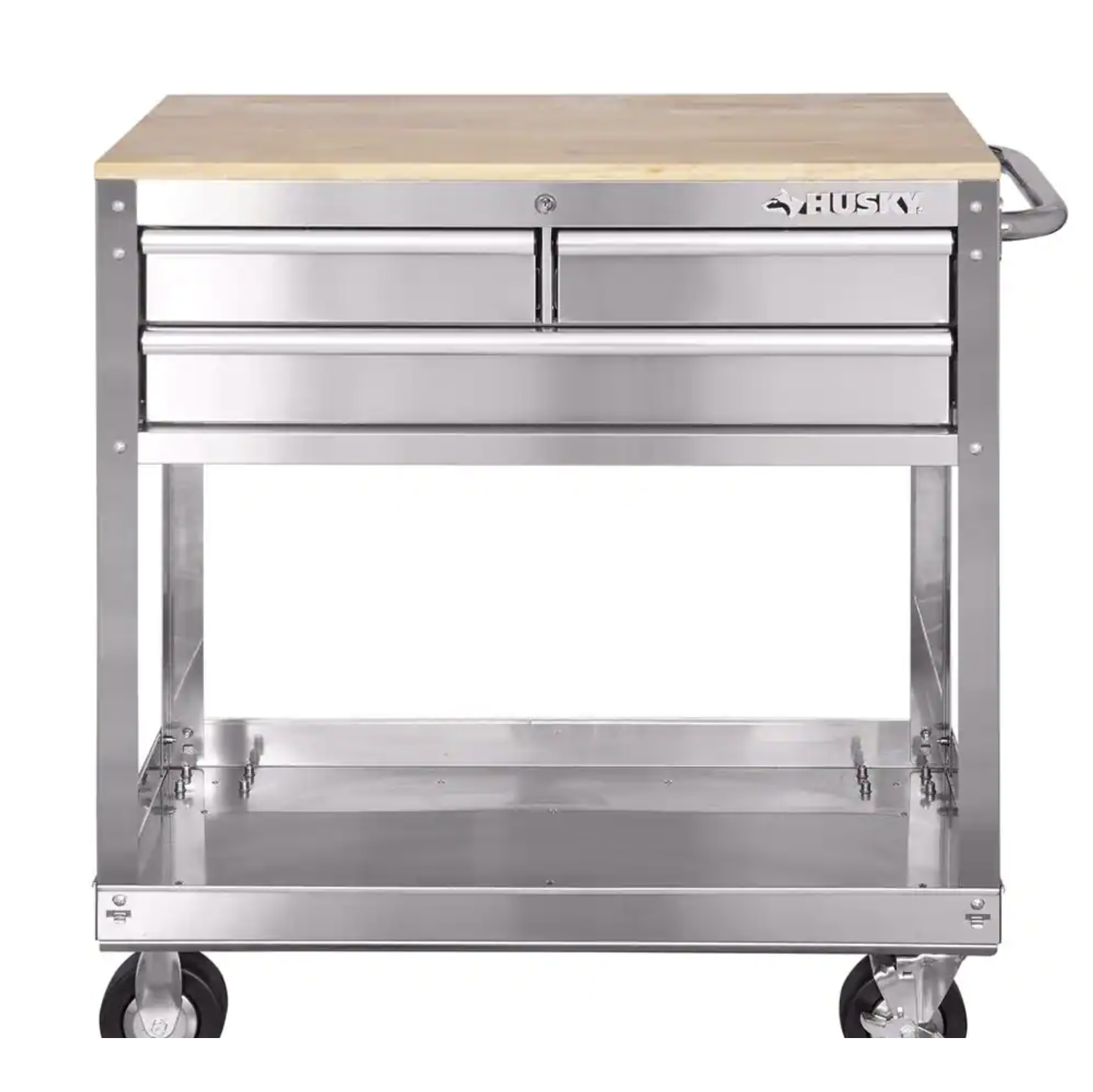 Husky 36 in. 3-Drawer with Solid Wood Top. Stainless Steel Utility Cart (HOUC3603BJX1)