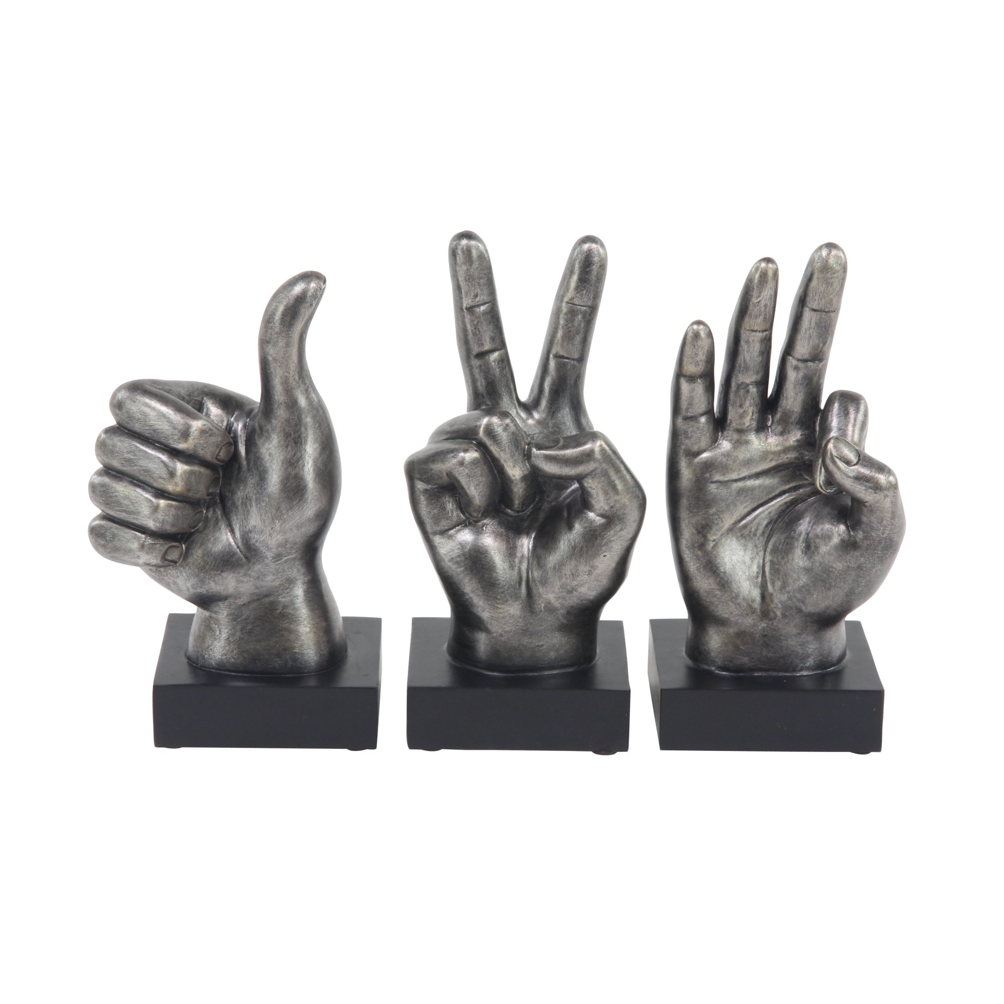 DecMode Polystone Traditional Hand Signs Sculpture. Dark Gray