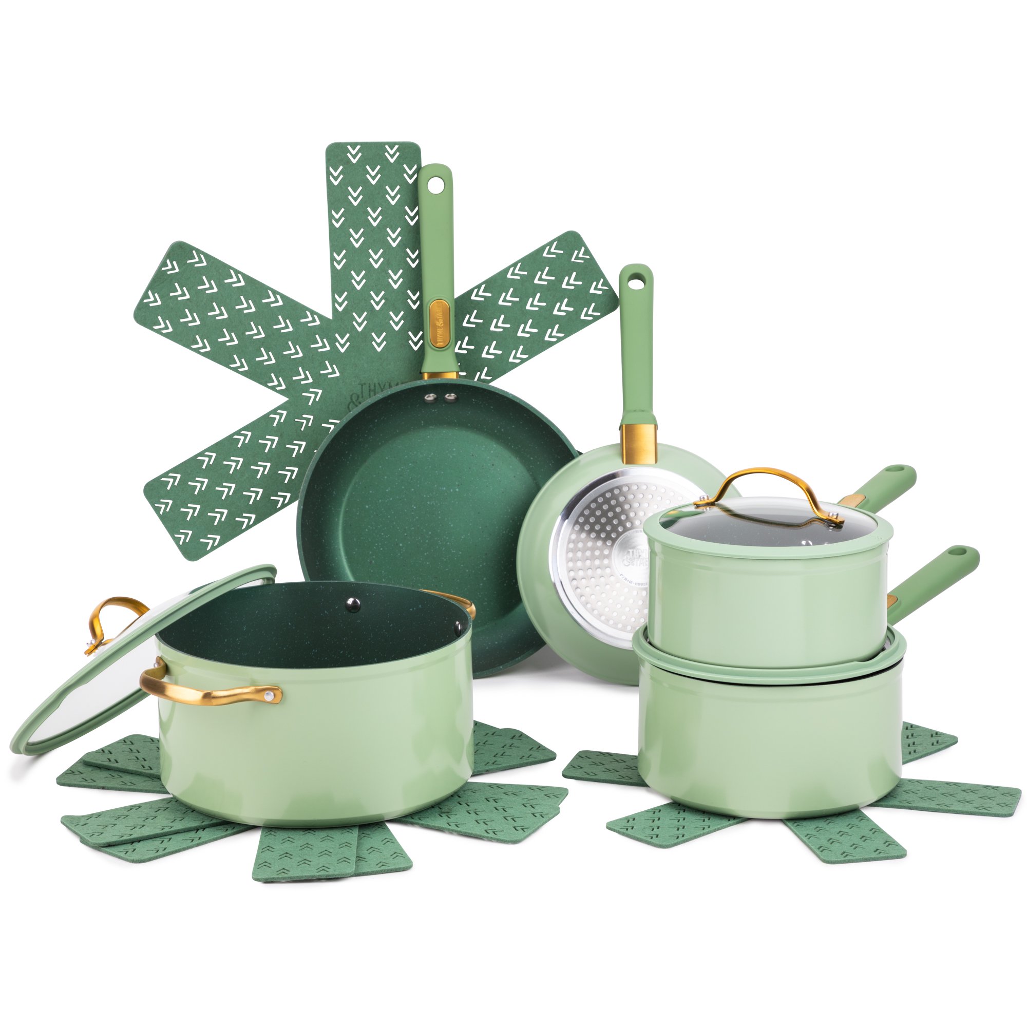 Thyme & Table Non-Stick 12-Piece Cookware Set. Green