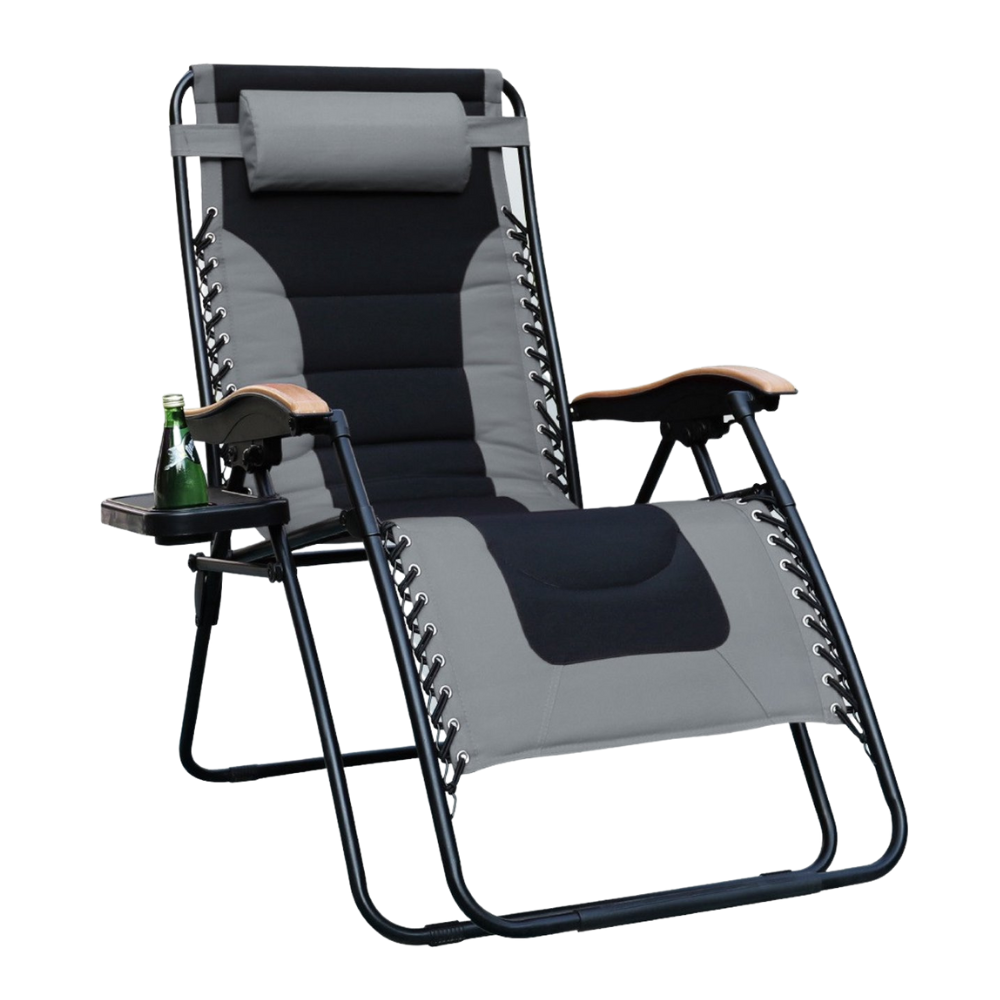 MF Studio Oversized Padded Zero Gravity Chair Adjustable Camping Lawn Chair with Cup Holder. Grey