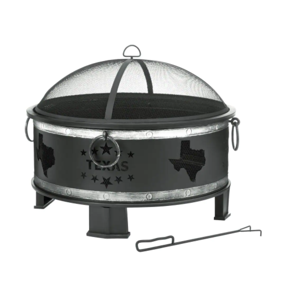 Hampton Bay Montrose Diameter 30 in x H23.8in. Round Steel Wood Burning Fire Pit with Texas Decoration