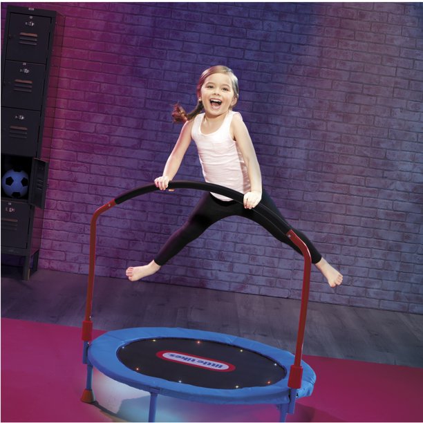 Little Tikes Light-Up 3′ Kids Trampoline LED Lights and Folding Padded Handle. Blue and Red