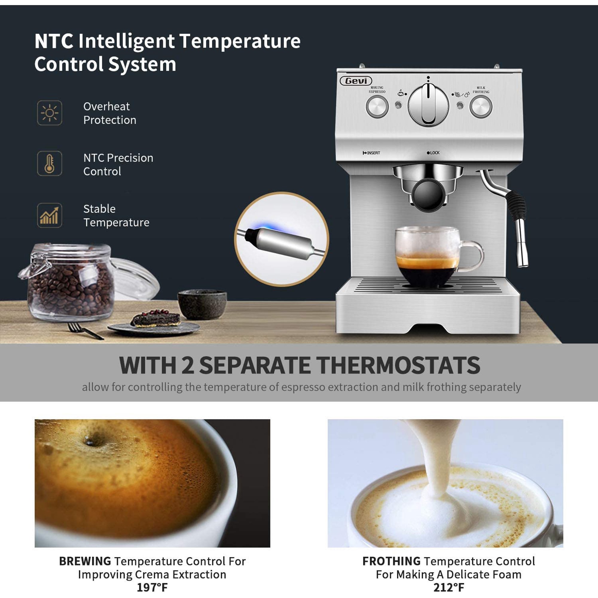 Gevi Silver Stainless Steel 15-Bar Espresso Machine 2 Shot Pump Cappuccino Maker (GECME003D-U)